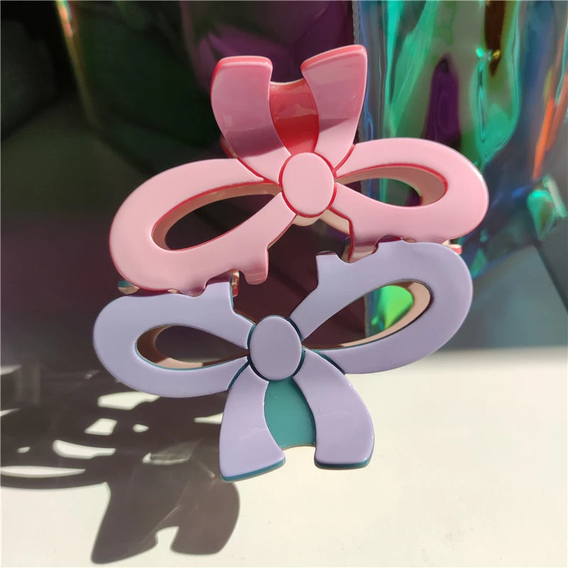 Colorful Bow Hair Clip Hollow Tie Ponytail Hair Claw for Women