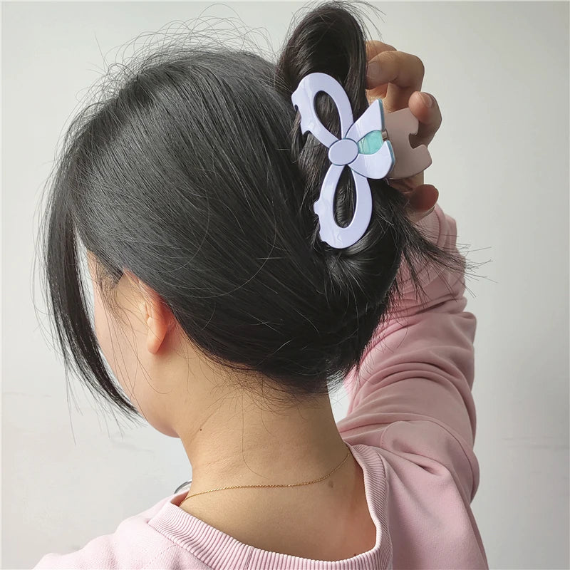 Colorful Bow Hair Clip Hollow Tie Ponytail Hair Claw for Women