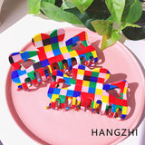 Retro Rainbow Plaid Hair Clips Heart Shark Hair Claws for Women Girls