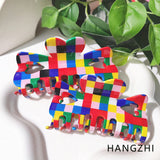 Retro Rainbow Plaid Hair Clips Heart Shark Hair Claws for Women Girls