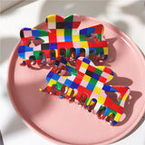 Retro Rainbow Plaid Hair Clips Heart Shark Hair Claws for Women Girls
