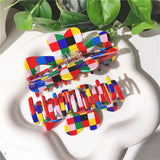 Retro Rainbow Plaid Hair Clips Heart Shark Hair Claws for Women Girls