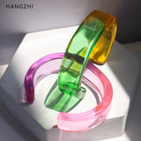HANGZHI Summer Clear Wide Acrylic Resin Bracelet For Women Girls