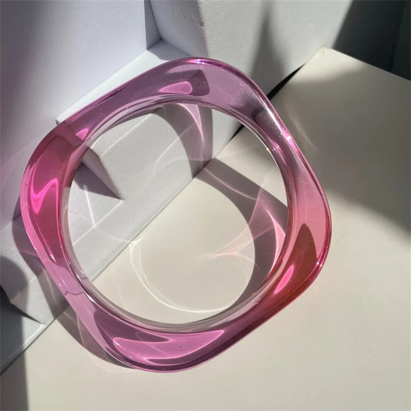 HANGZHI Summer Clear Wide Acrylic Resin Bracelet For Women Girls