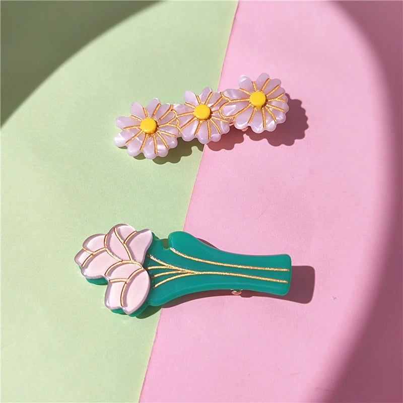 Vintage Flower Acetate Hair Clip for Women Girls Travel Party Headwear