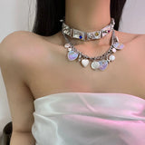 Vintage Pearl Dial Zircon Necklace Y2K Star Choker Party Jewelry