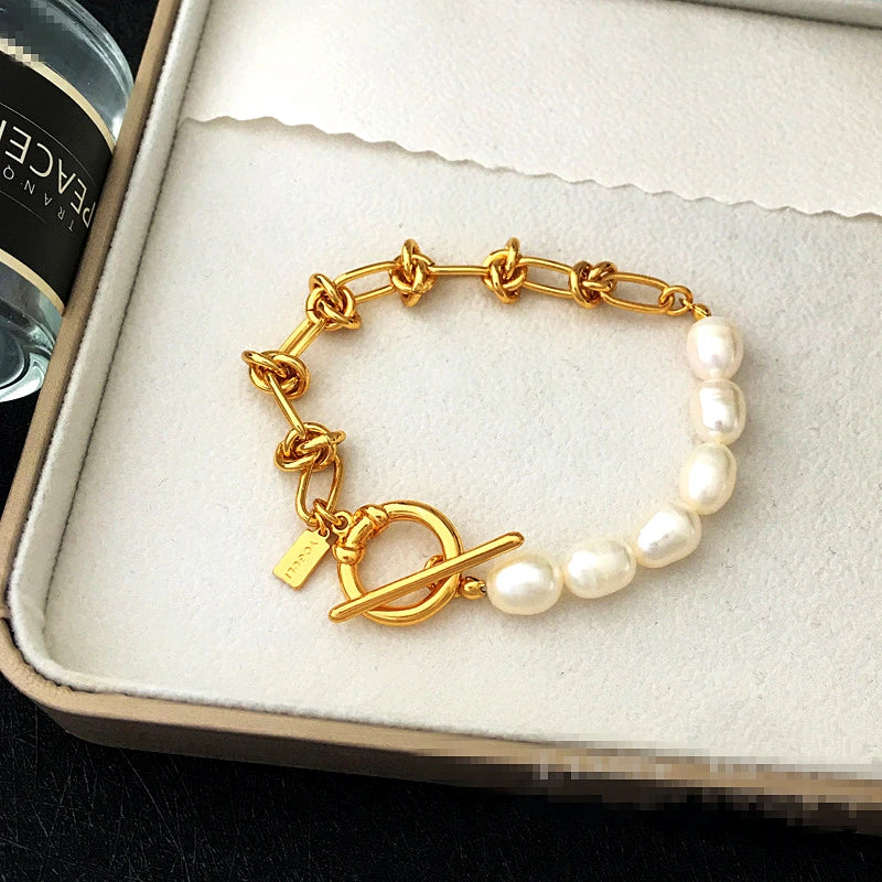 Vintage Baroque Pearl Metal Bracelets for Women Party Jewelry