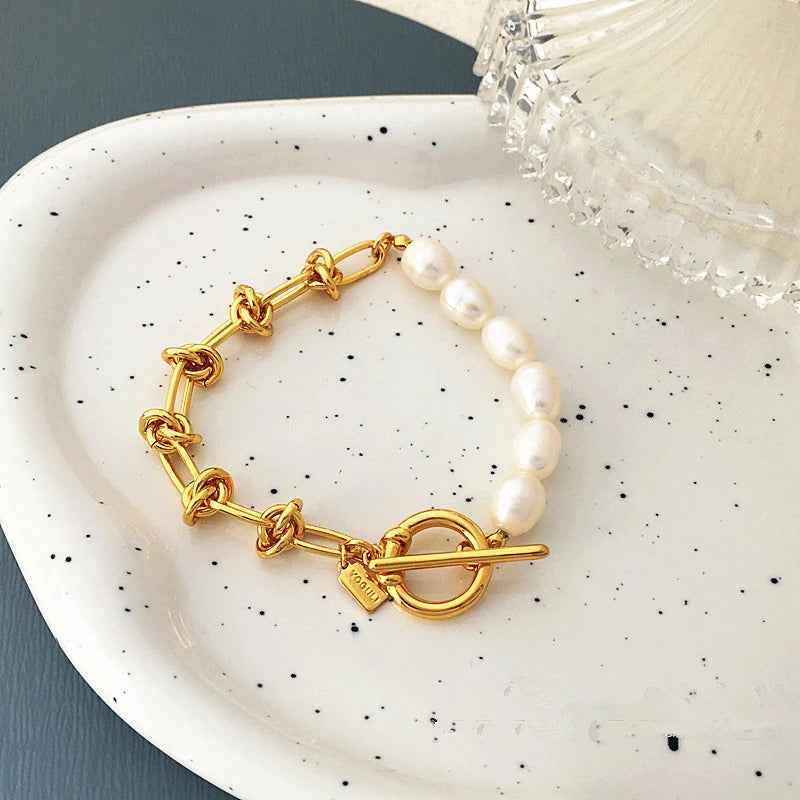 Vintage Baroque Pearl Metal Bracelets for Women Party Jewelry