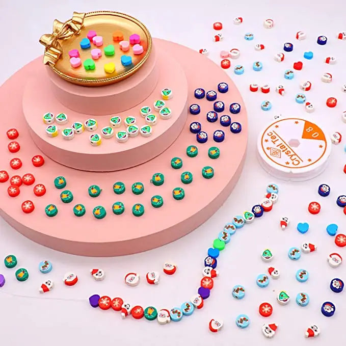Polymer Clay Beads, Christmas Beads for Jewelry Making