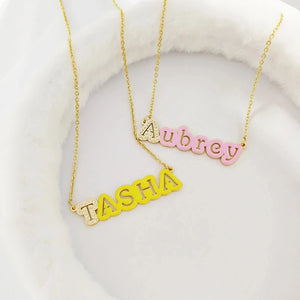 HAOHUPO Enamel Name Necklace Stainless Steel Enamel Necklace