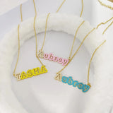 HAOHUPO Enamel Name Necklace Stainless Steel Enamel Necklace