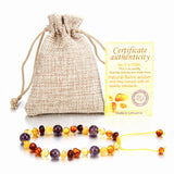 Multicolor Amber Bracelet with Natural Amethyst Braided Bracelets