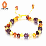 Multicolor Amber Bracelet with Natural Amethyst Braided Bracelets