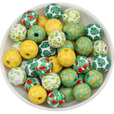 10Pcs 16MM Wood Plant Printed Beads for DIY Jewelry Making