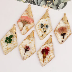 Resin Bead Rhombus Shape Natural Flower Hand Made Jewelry Accessories DIY