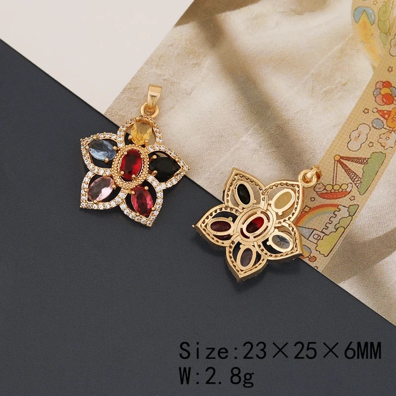 2Pcs CZ Flower Shape Charms for Necklace DIY Making