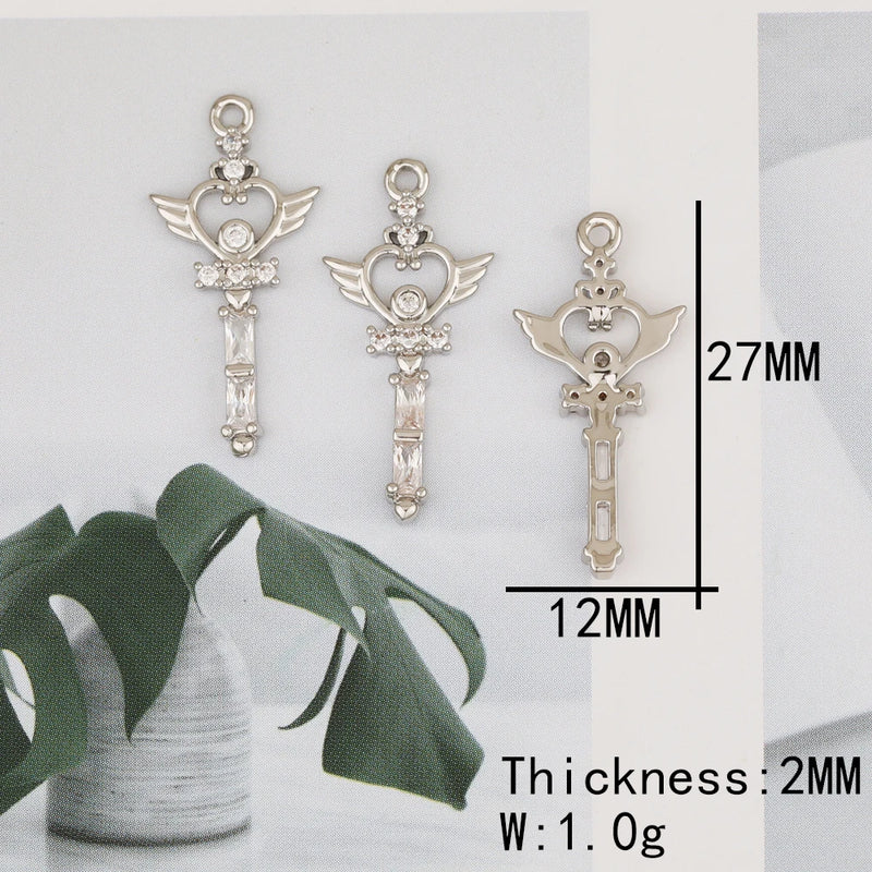6Pcs CZ Charms/Rhodium Pendants/Jewelry Findings Components