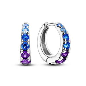 925 Silver Earrings Double Hoop Zircon Heart Star Feather Jewelry