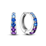 925 Silver Earrings Double Hoop Zircon Heart Star Feather Jewelry