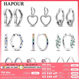 925 Silver Earrings Double Hoop Zircon Heart Star Feather Jewelry