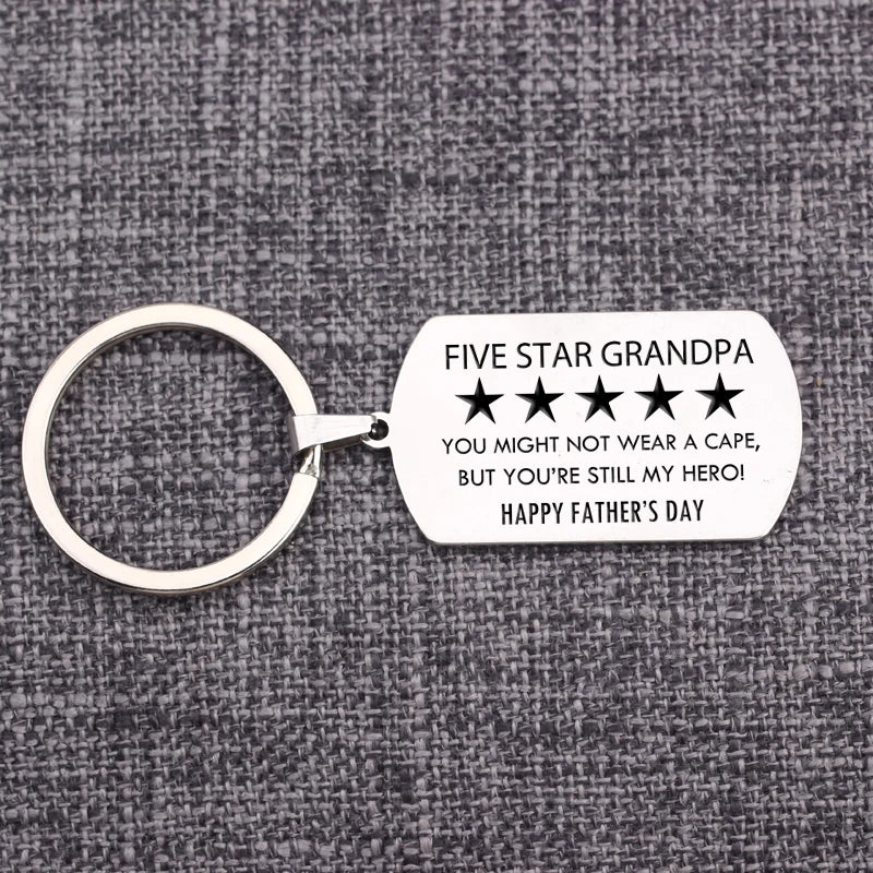 FIVE STAR GRANDPA Keychain Dog Tag Keyring Car Accessory