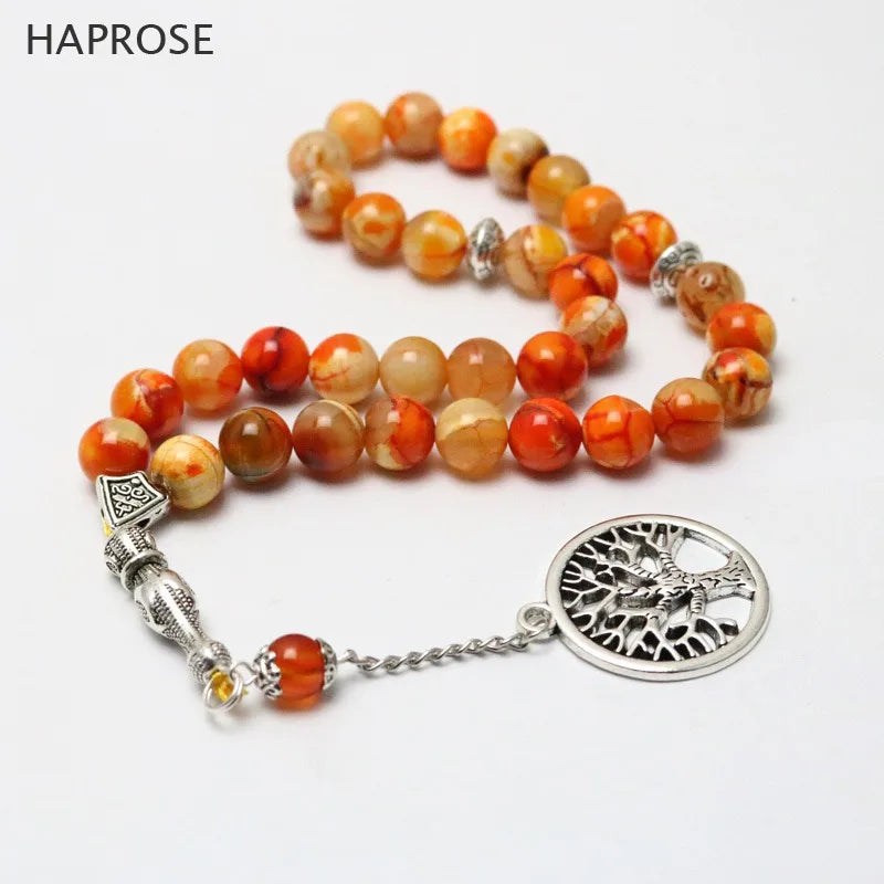 Orange Agate Life Tree Bracelet Islamic Tasbih Allah Pendant