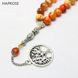 Orange Agate Life Tree Bracelet Islamic Tasbih Allah Pendant