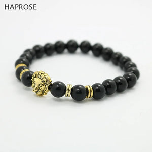Yellow Agate Beads Lion Head Bracelet 8mm Gemstone Jewelry