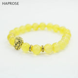 Yellow Agate Beads Lion Head Bracelet 8mm Gemstone Jewelry