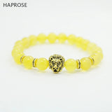 Yellow Agate Beads Lion Head Bracelet 8mm Gemstone Jewelry