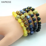 Yellow Agate Beads Lion Head Bracelet 8mm Gemstone Jewelry