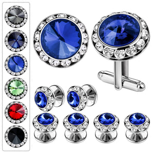 8 pcs Rhodium Crystal Cufflinks Tuxedo Studs Set Mens Wedding Shirt