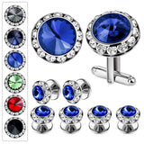 8 pcs Rhodium Crystal Cufflinks Tuxedo Studs Set Mens Wedding Shirt