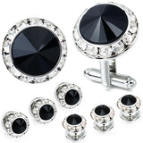 8 pcs Rhodium Crystal Cufflinks Tuxedo Studs Set Mens Wedding Shirt