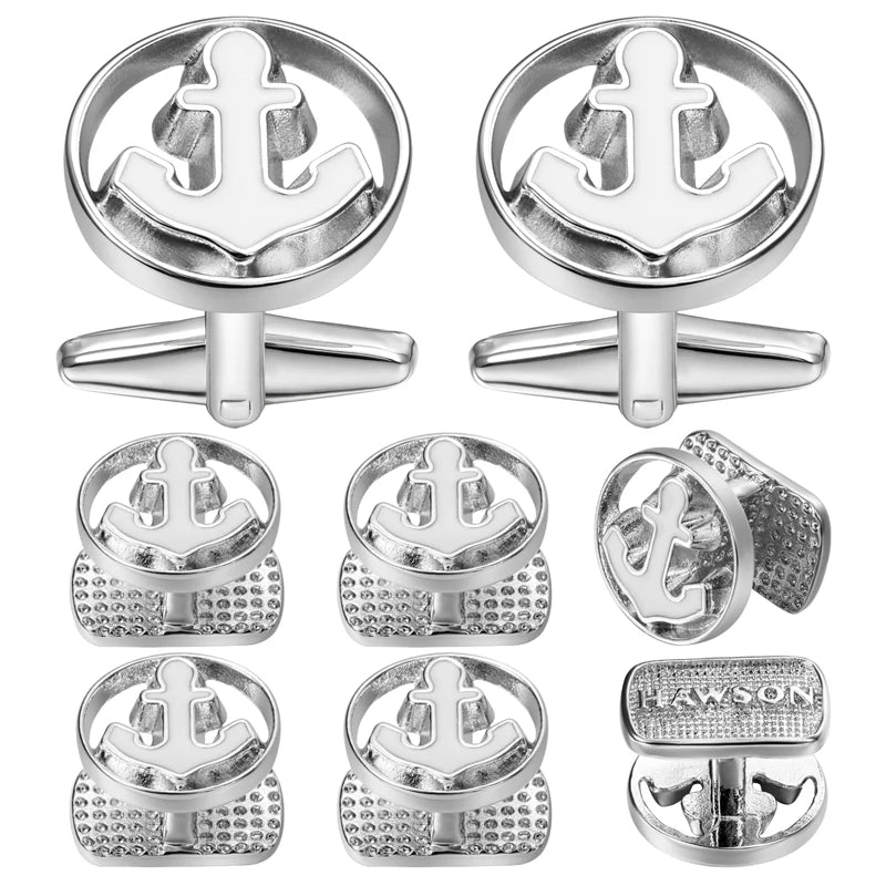 Anchor Cufflinks Studs for Tuxedo Shirts Collar Studs Cuff Links for Men