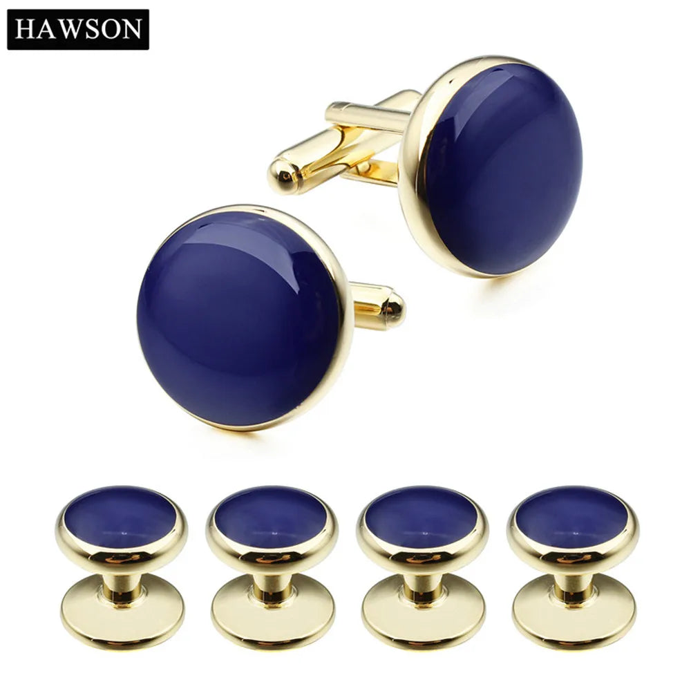 Gold-Plated Enamel Cufflinks Studs Set with Box