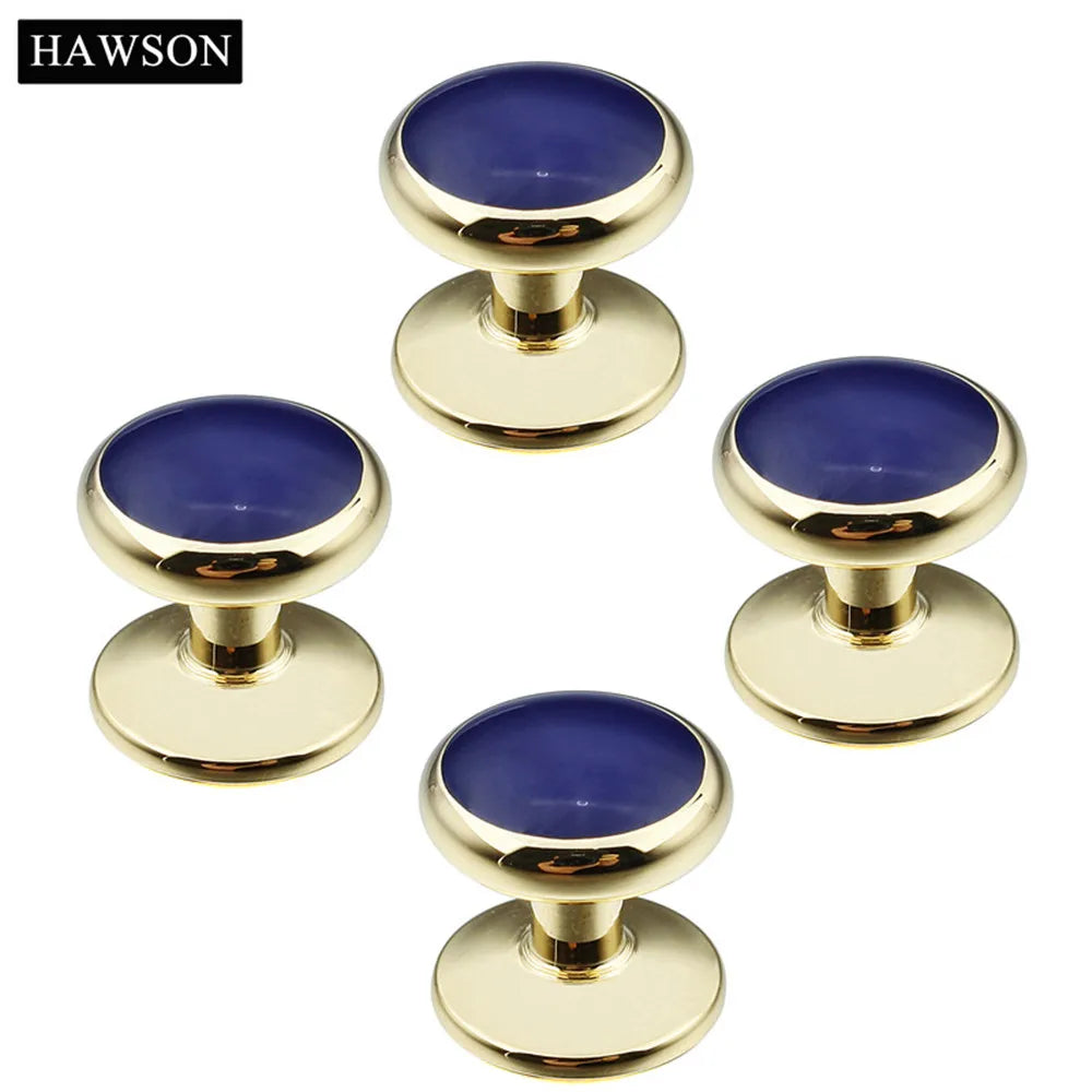 Gold-Plated Enamel Cufflinks Studs Set with Box