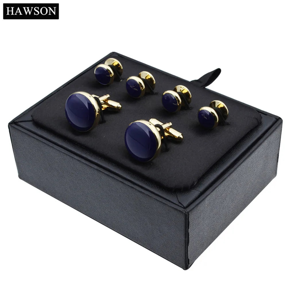 Gold-Plated Enamel Cufflinks Studs Set with Box