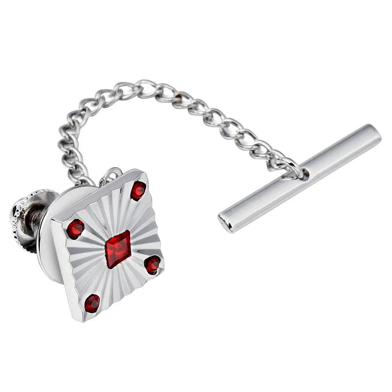 Metal Tie Tack Rhodium Plated Crystal Inlaid Necktie Accessory for Men