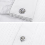 Pearl&Crystal Cufflinks Studs Set for Men&Woment Tuxedo Shirt Engraved LOGO