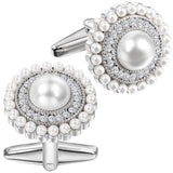 Pearl&Crystal Cufflinks Studs Set for Men&Woment Tuxedo Shirt Engraved LOGO