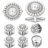Pearl&Crystal Cufflinks Studs Set for Men&Woment Tuxedo Shirt Engraved LOGO