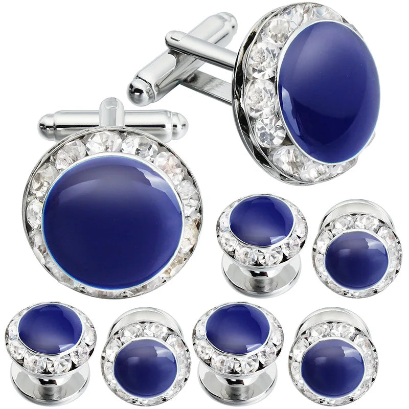 Enamel&Crystal Cufflinks and Studs Men's Wedding Gift 4 Colors
