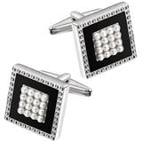 Men's Square Cufflink and Studs Set Inlaied Pearl with LOGO