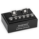Men's Square Cufflink and Studs Set Inlaied Pearl with LOGO