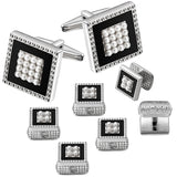 Men's Square Cufflink and Studs Set Inlaied Pearl with LOGO