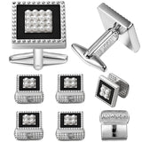 Men's Square Cufflink and Studs Set Inlaied Pearl with LOGO