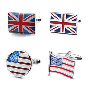 UK/US Flag Cufflinks for Men Enamel Cuff Links French Shirt Button