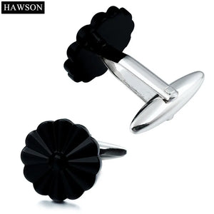 Enamel Flower Cufflinks White/Black/Navy with Box