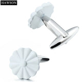 Enamel Flower Cufflinks White/Black/Navy with Box